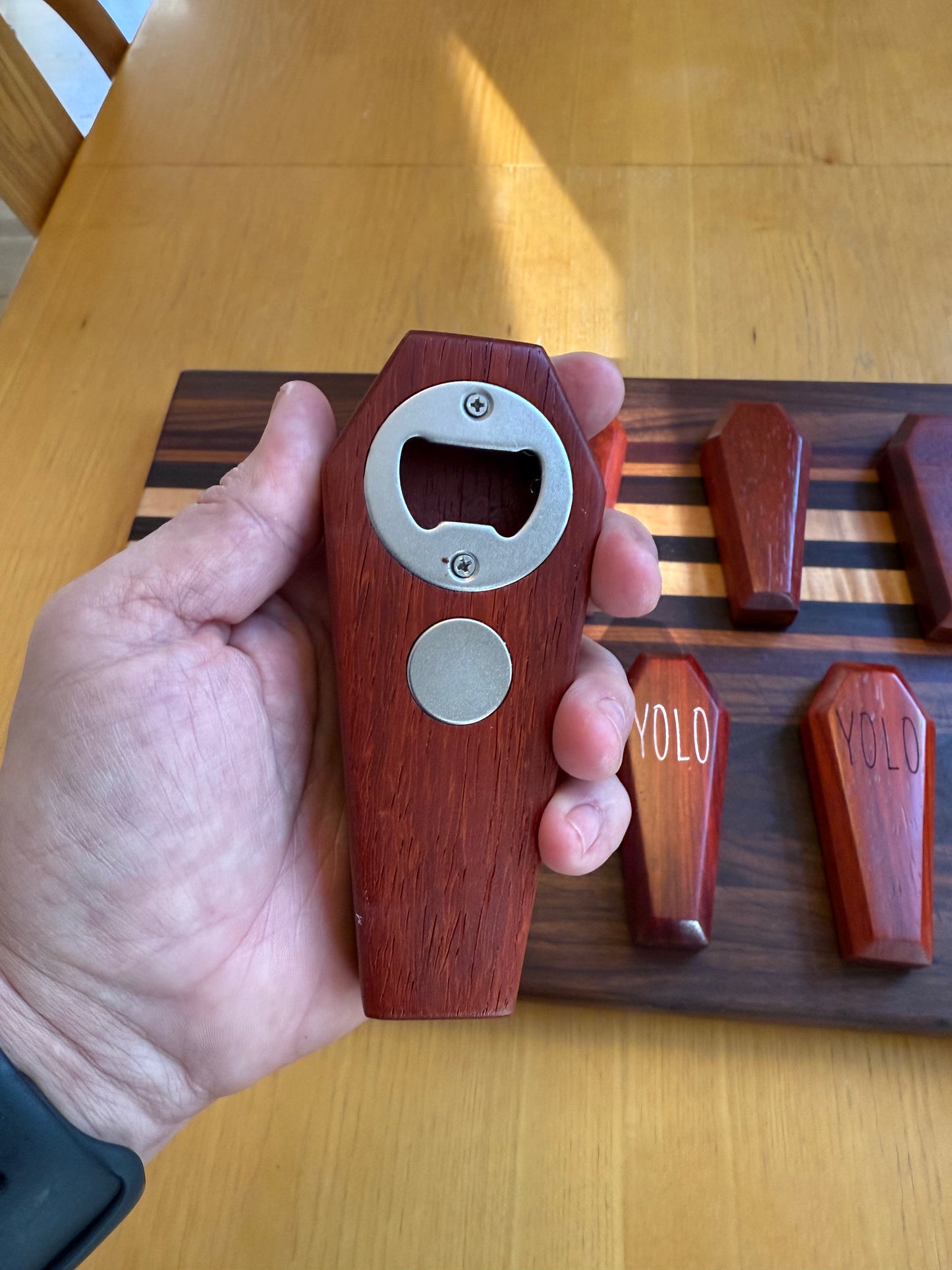 Coffin-Shaped Wood Bottle Opener: Handmade Magnetic Beer Gift
